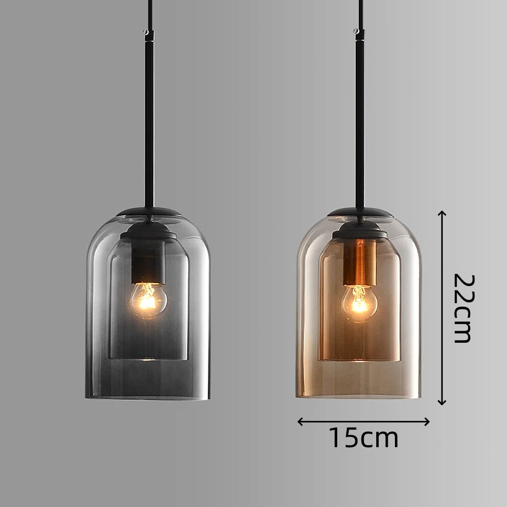 Glas-Pendelleuchte – Modern, Doppelschichtig, Eisen & Glas