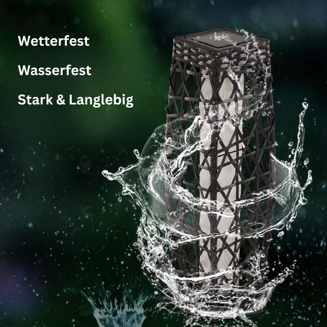 Solarbetriebene Außenlaterne aus Wicker – Wetterfest, 25 Lumen, Grau