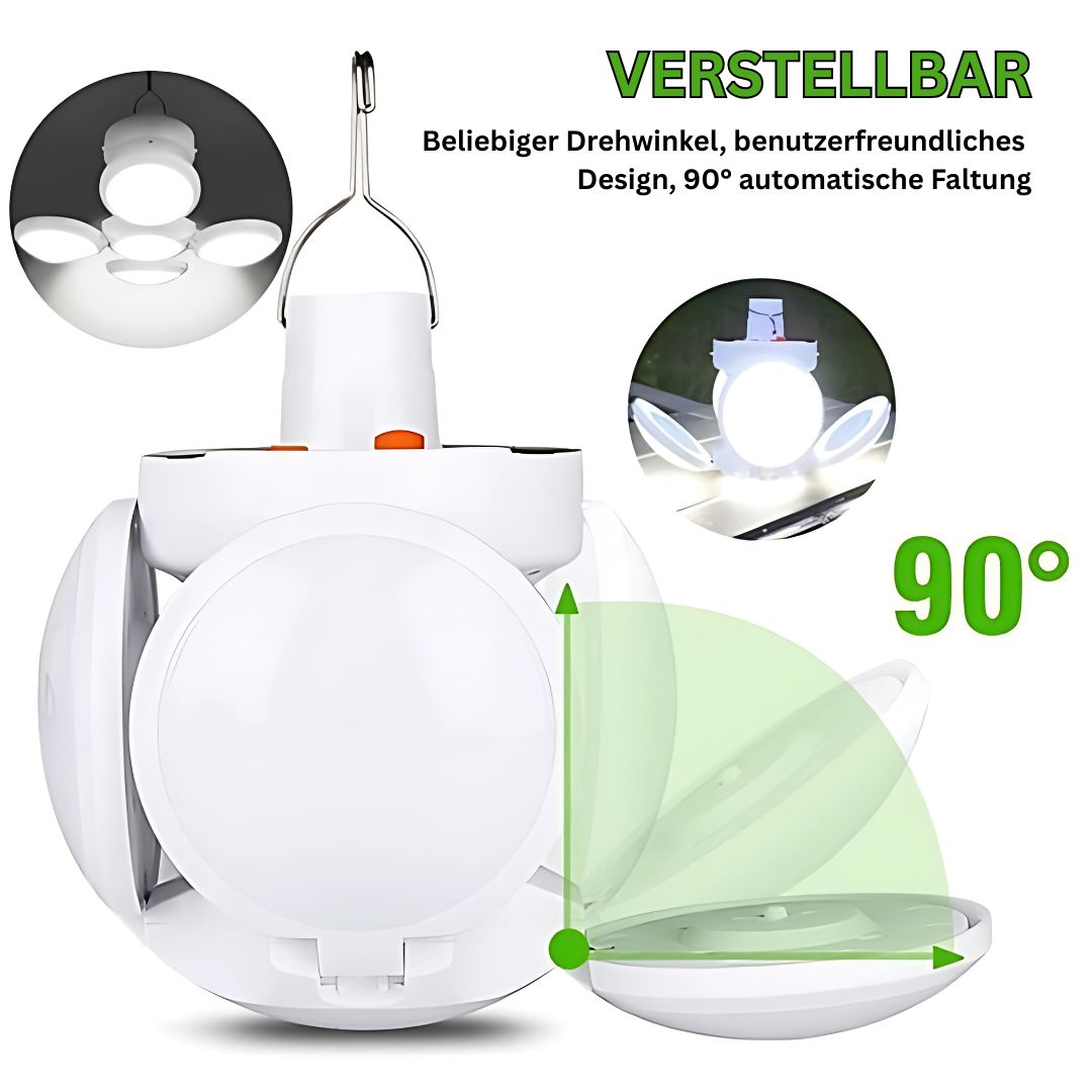LED Campinglampe Faltbar – Solar, USB, Wasserdicht