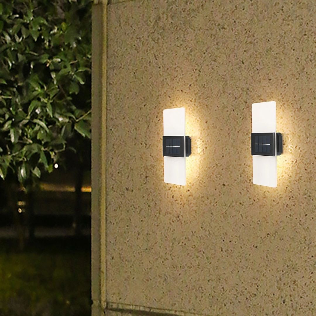 2er-Set Solar-Wandleuchten Wasserdicht LED Außen mit Warmweiß-Modus