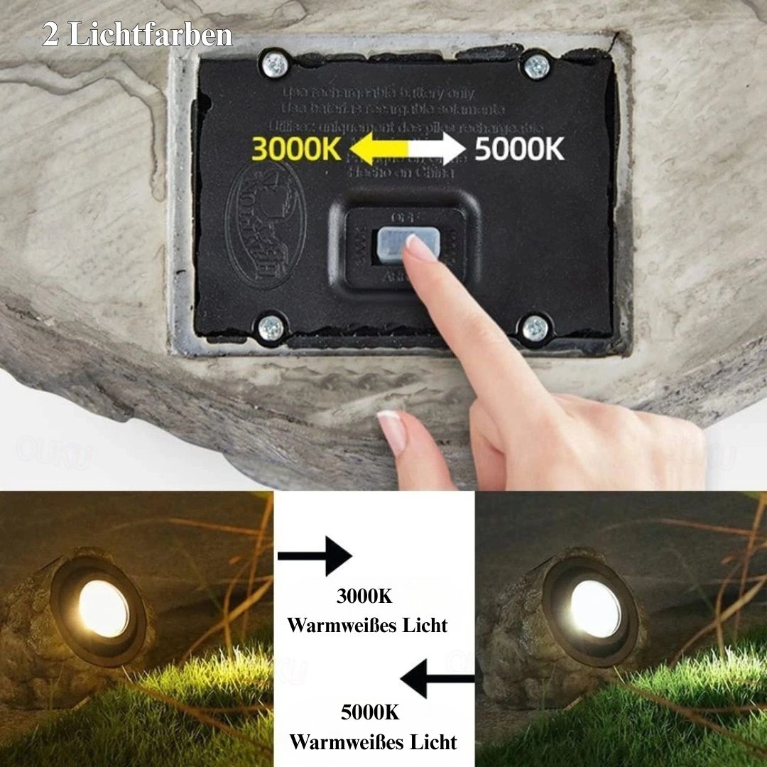 Solar-Felsenleuchte LED Außenstrahler Wasserdicht IP65 – Warmweiß