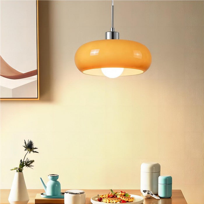 Retro Pendelleuchte Glas Orange – Bauhaus Stil, Nordisches Design für Esszimmer & Küche