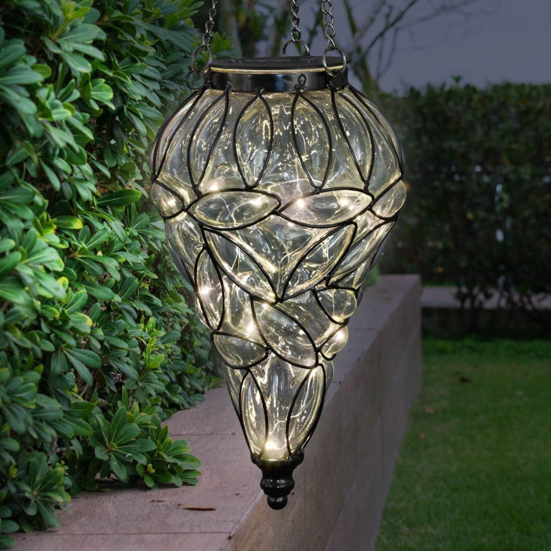 Wetterfeste Solar Laterne Outdoor in Tropfenform mit 15 LED-Lichtern