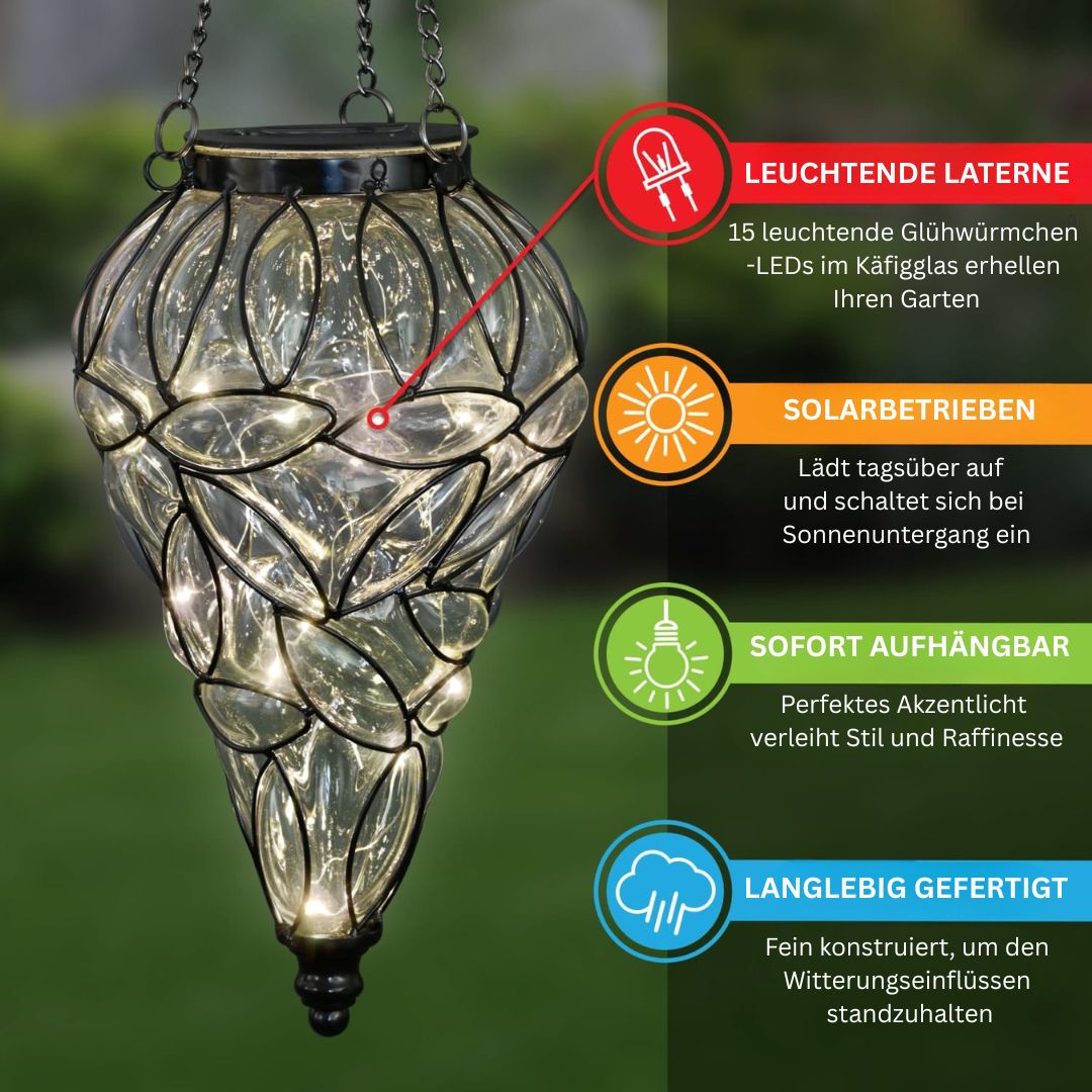 Wetterfeste Solar Laterne Outdoor in Tropfenform mit 15 LED-Lichtern