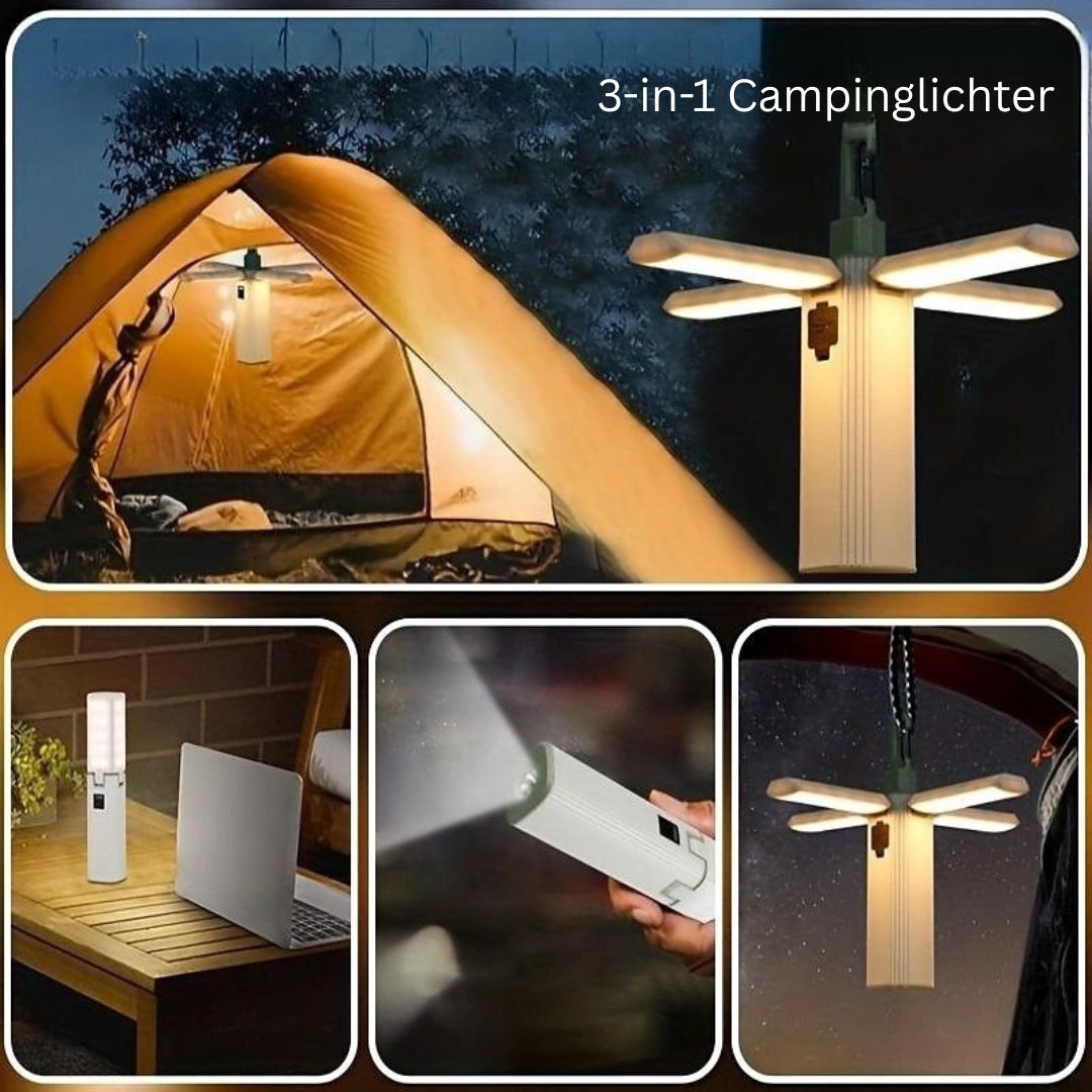 3-in-1 Campinglicht USB Wiederaufladbare Zeltlaterne mit Handy-Ladegerät