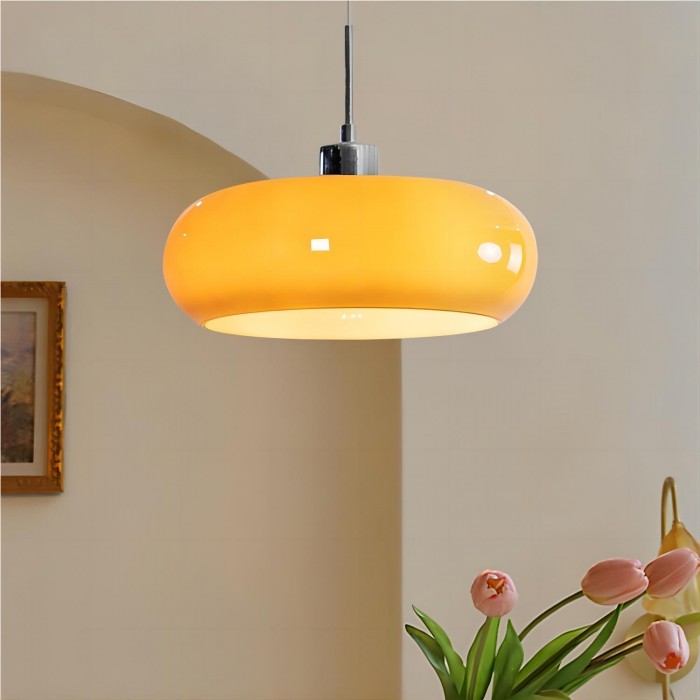 Retro Pendelleuchte Glas Orange – Bauhaus Stil, Nordisches Design für Esszimmer & Küche