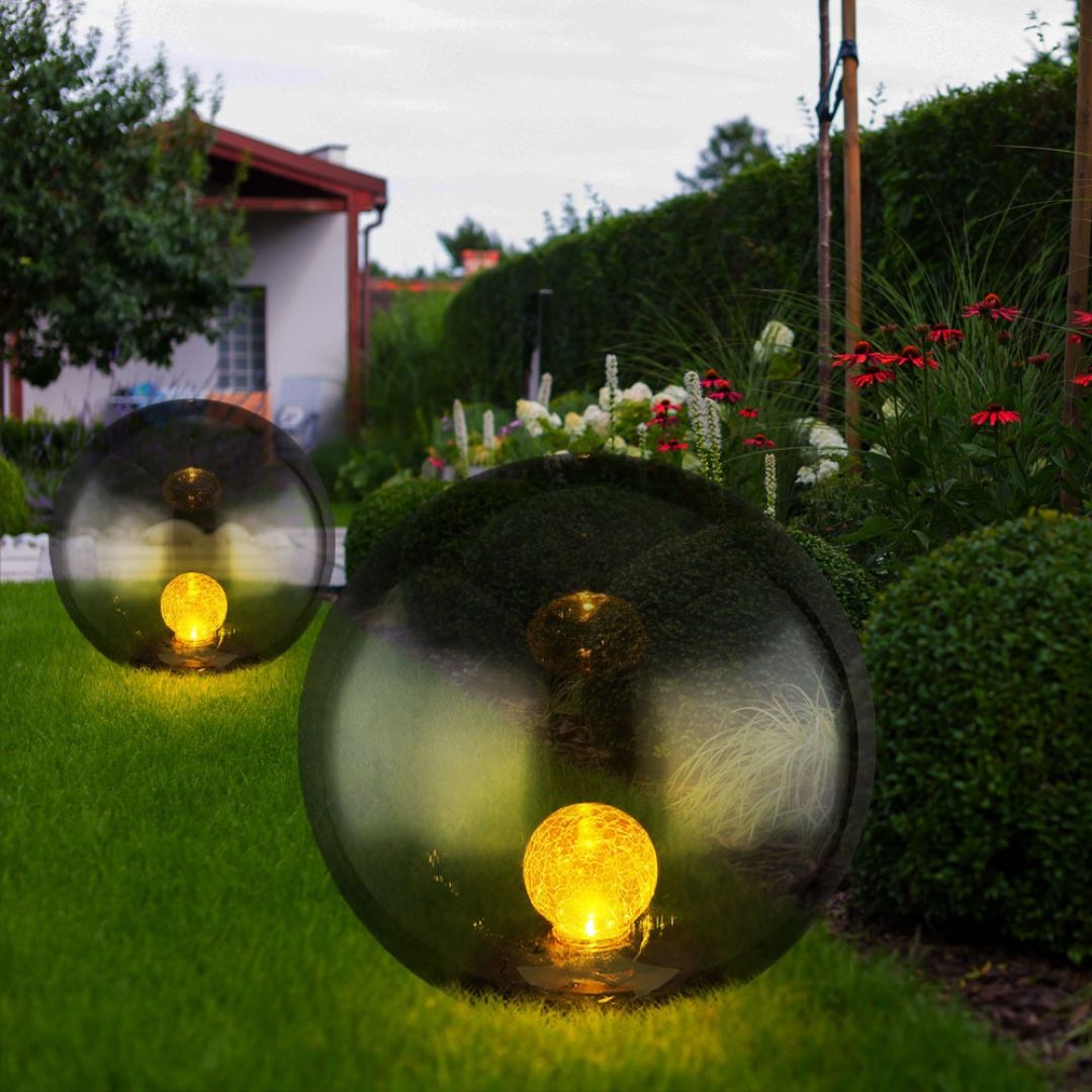 LED Solar Gartenlampe Kugel Crackle Glas Schwarz IP44