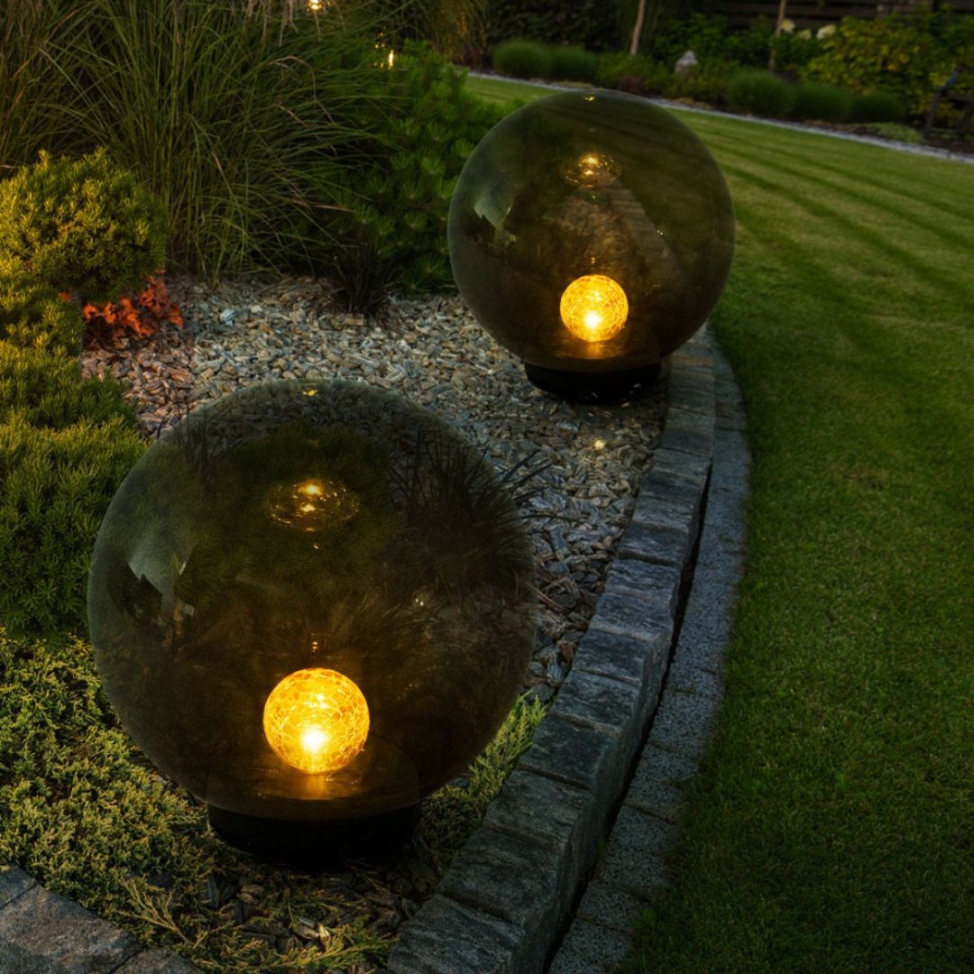 LED Solar Gartenlampe Kugel Crackle Glas Schwarz IP44