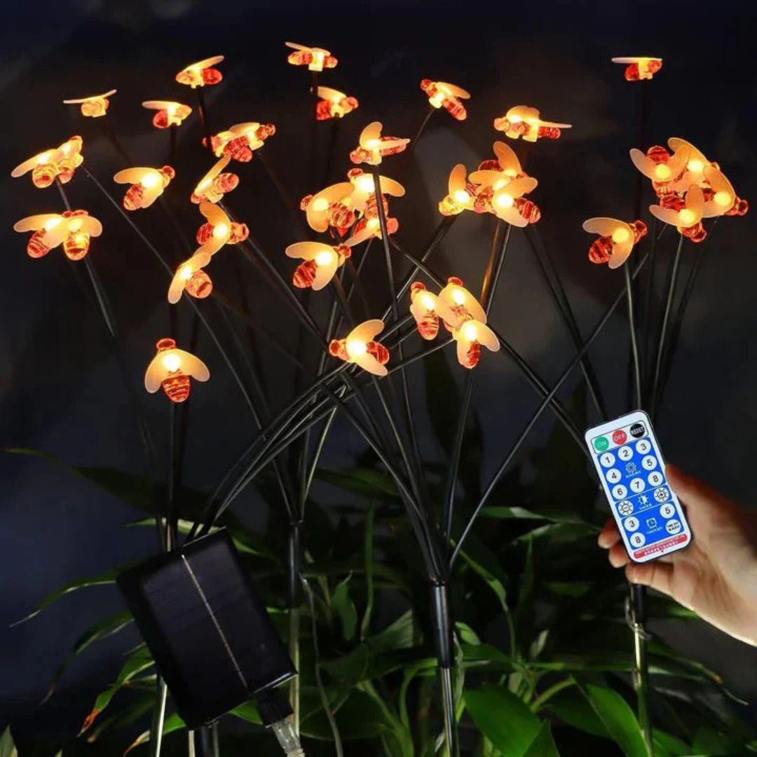 Solar Gartenlichter mit 24 LEDs – Wasserdichte Honigbienenlampe, Warmweiß