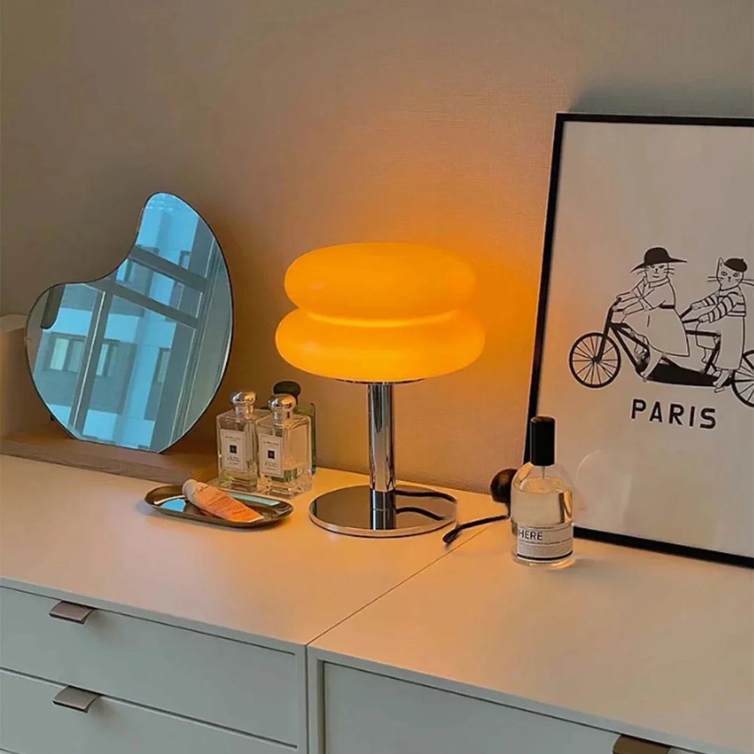 Wolken Tischlampe Retro – Dimmbar, Farbmodi, 30 cm Höhe, Glas & Chrom