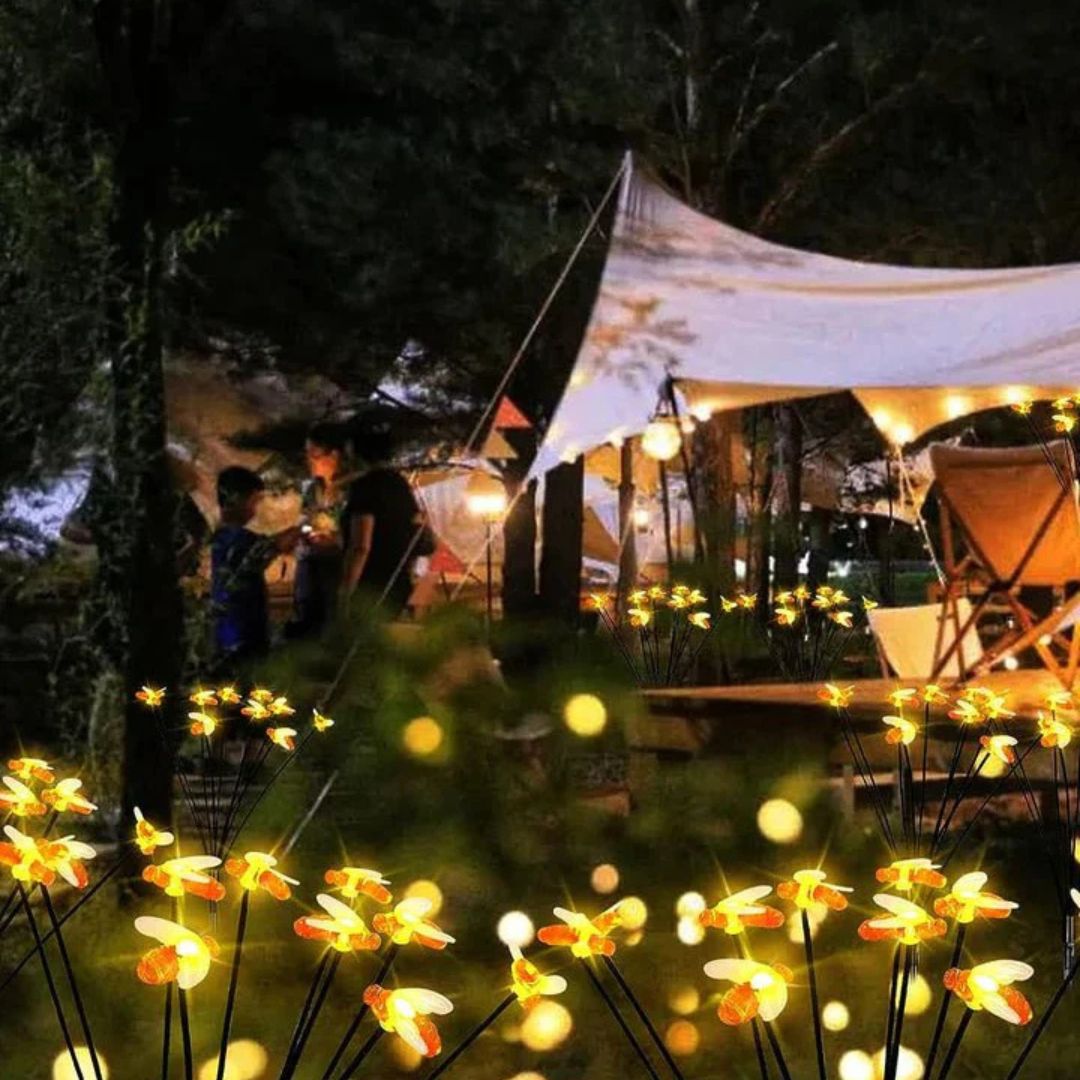 Solar Gartenlichter mit 24 LEDs – Wasserdichte Honigbienenlampe, Warmweiß