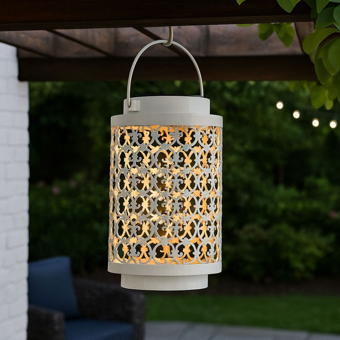 Solarlaterne LED Garten Weiß Metall Orientalisches Design 18cm Außen