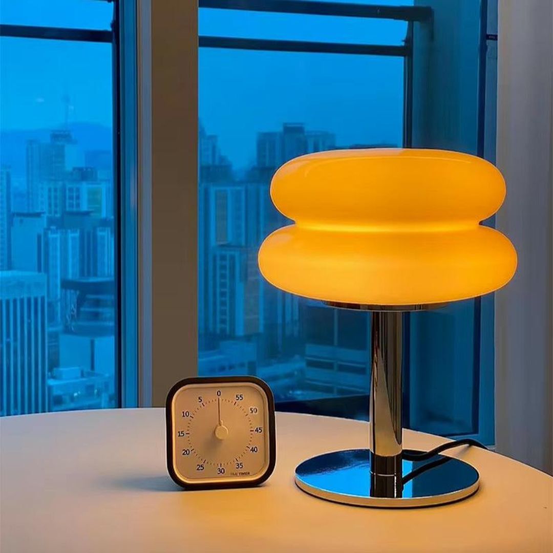 Wolken Tischlampe Retro – Dimmbar, Farbmodi, 30 cm Höhe, Glas & Chrom