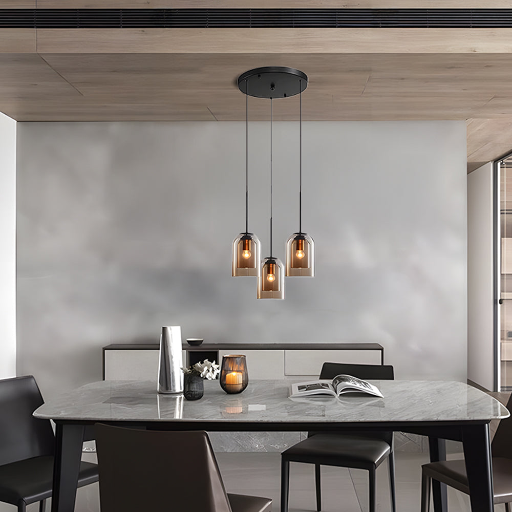 Glas-Pendelleuchte – Modern, Doppelschichtig, Eisen & Glas