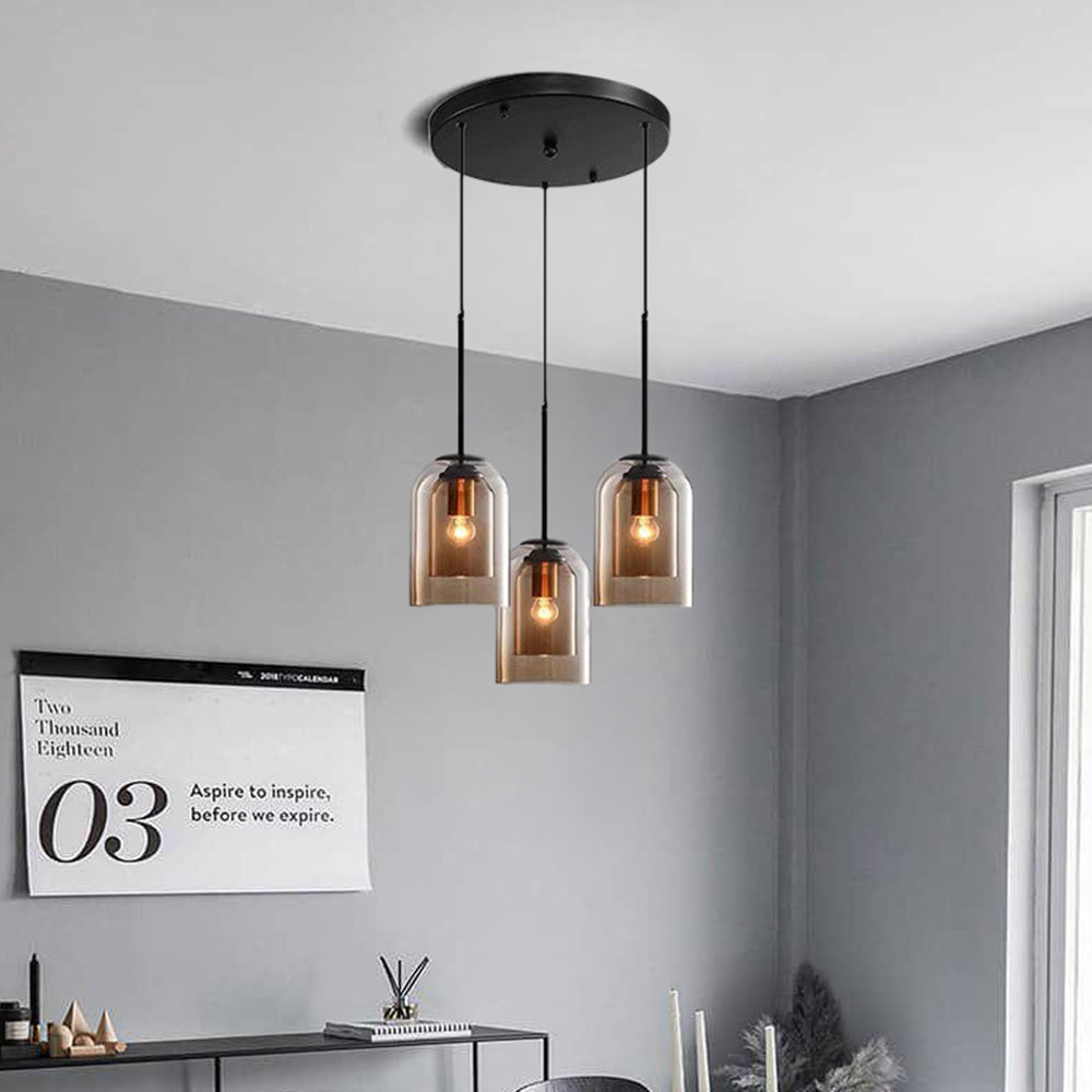 Glas-Pendelleuchte – Modern, Doppelschichtig, Eisen & Glas