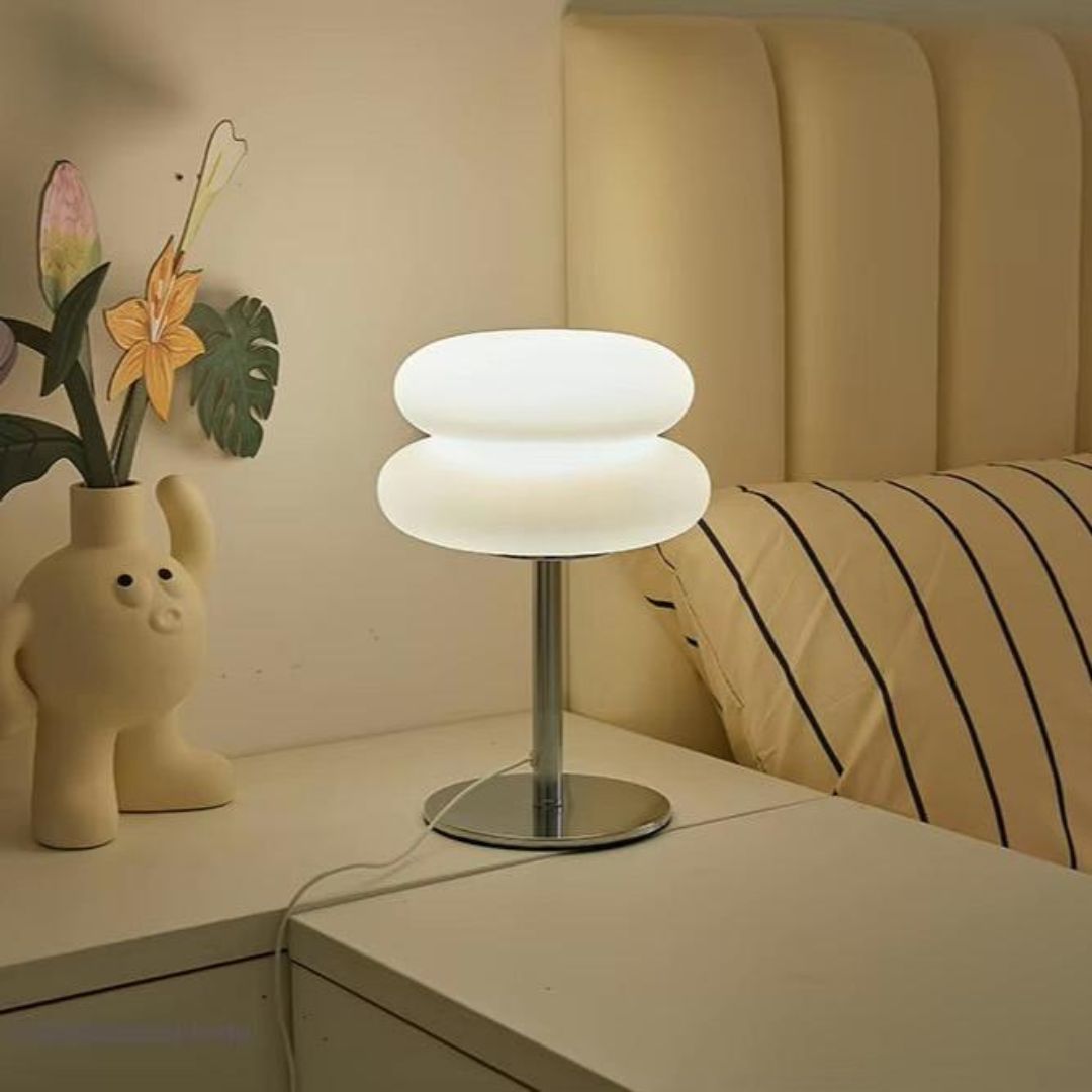 Wolken Tischlampe Retro – Dimmbar, Farbmodi, 30 cm Höhe, Glas & Chrom