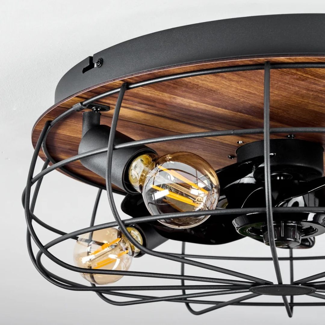 Deckenventilator mit Licht, Fernbedienung, 4 Fassungen, Holzoptik, Schwarz