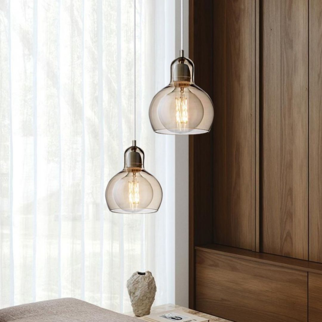 Retro Glas Pendelleuchte – E27, Ø11–18 cm, Klar/Amber/Rauch