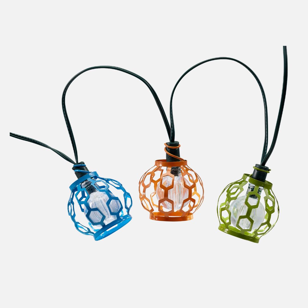 Solar-Lichterkette für Außenbereich mit 20 LEDs und Metallkäfigen in 3 Farben