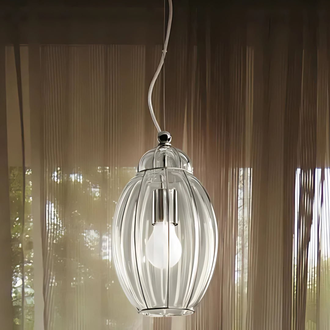 Moderne Pendelleuchte mit Klarglas und Verchromtem Finish für Esszimmer
