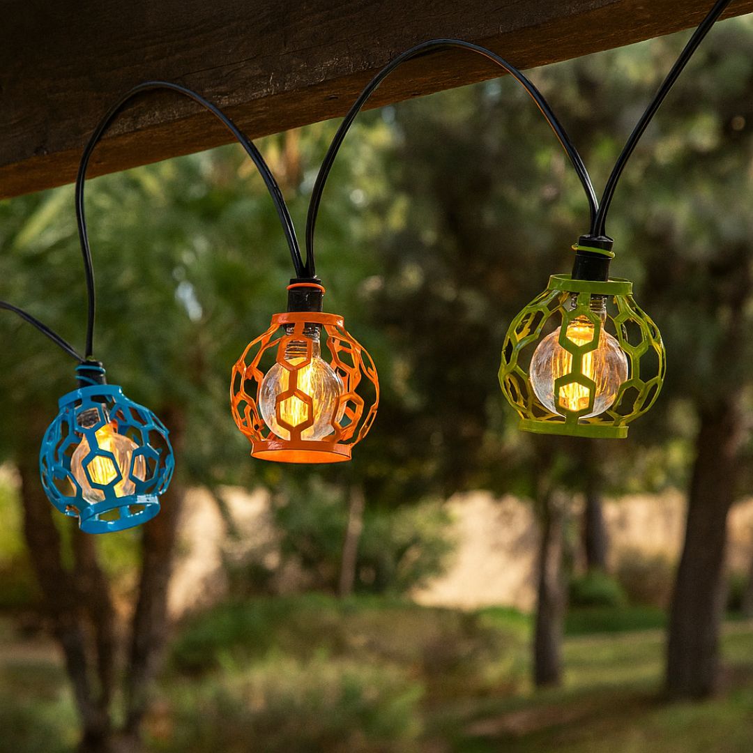 Solar-Lichterkette für Außenbereich mit 20 LEDs und Metallkäfigen in 3 Farben