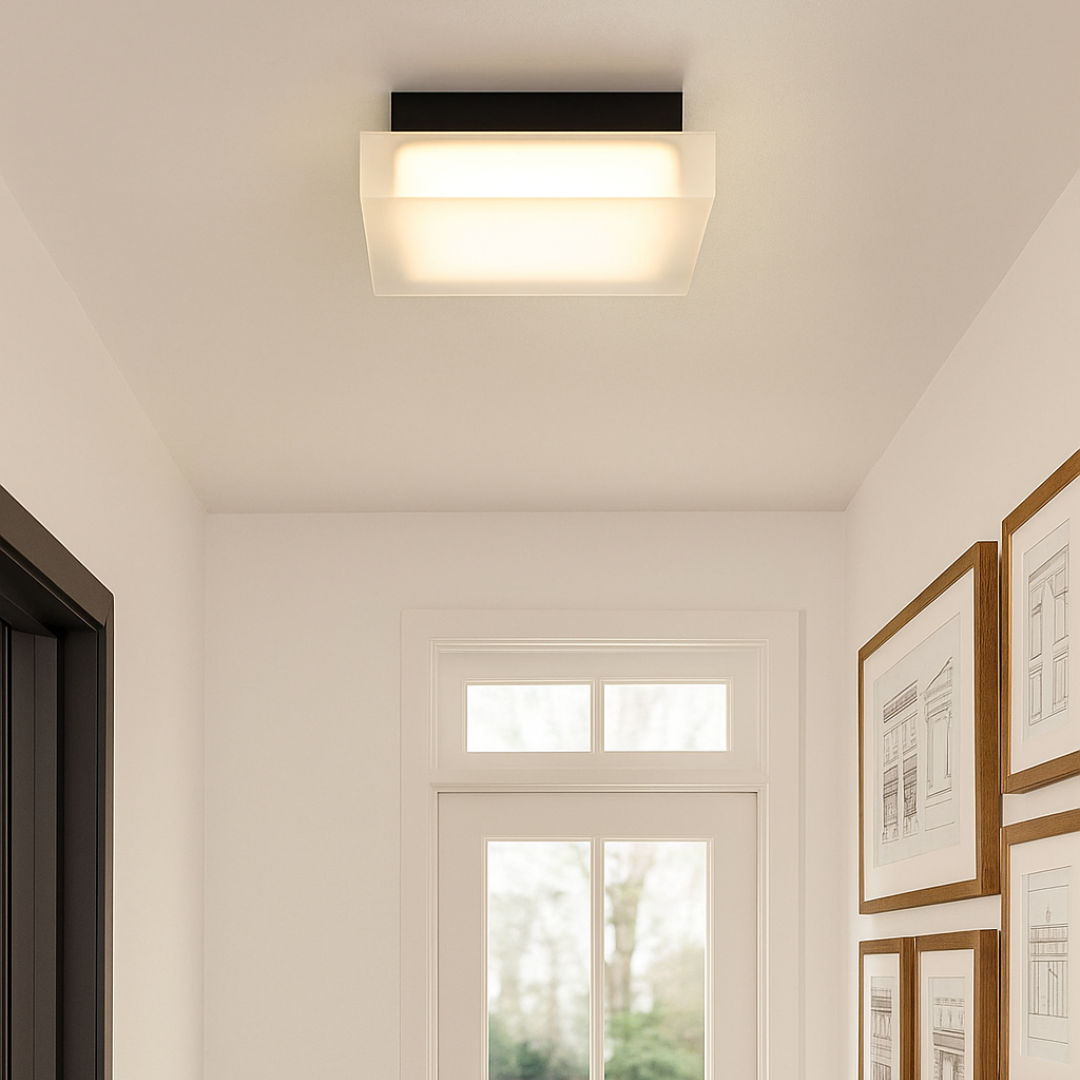 Moderne flächenbündige Deckenleuchte mit halb-opakem Diffusor - weißes Acryl