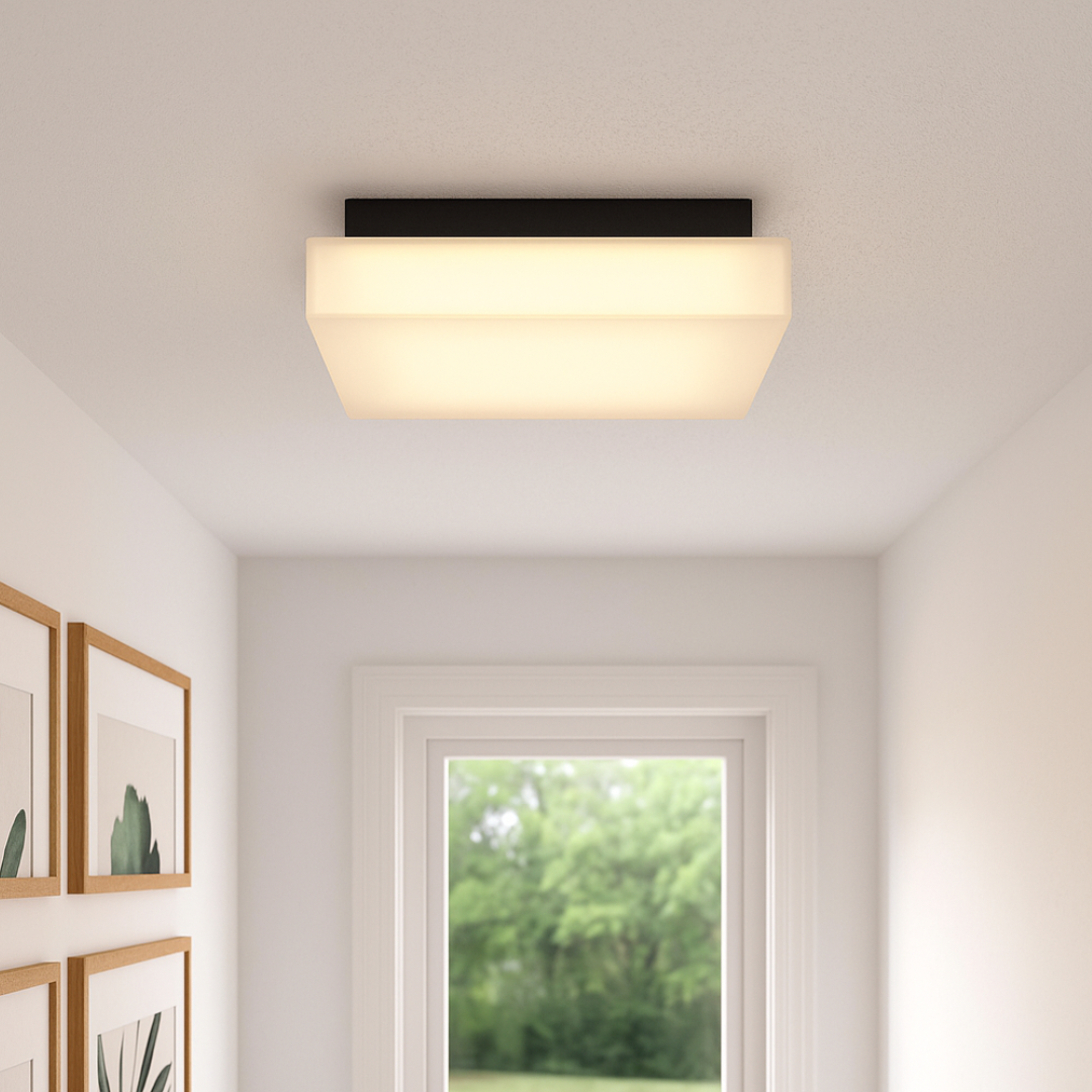 Moderne flächenbündige Deckenleuchte mit halb-opakem Diffusor - weißes Acryl