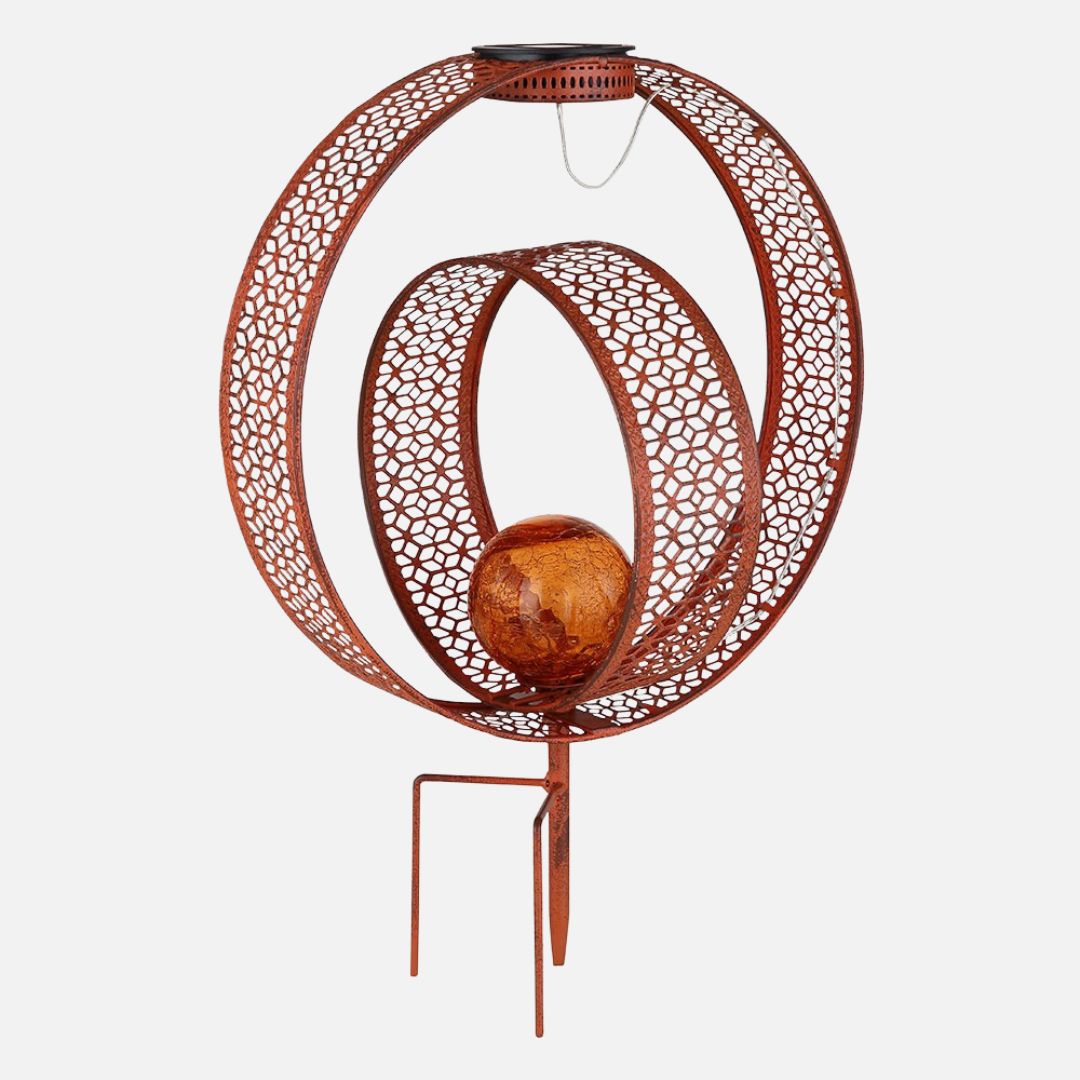 Solar-Gartenleuchte Rost Metall Crackle-Glas LED Außenbereich