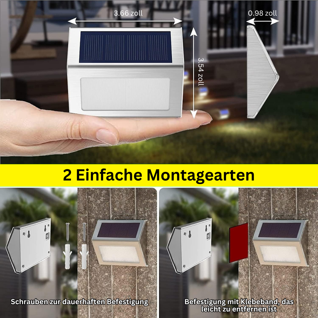 Solar LED Wandleuchte Außen – Edelstahl, Warmweiß, Mit Sensor