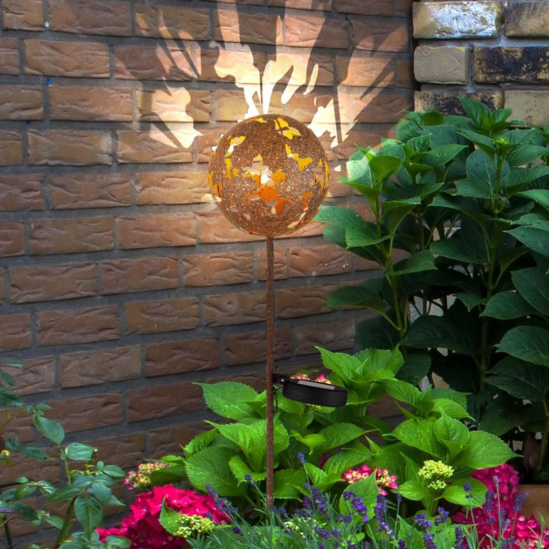 Solar-Gartenleuchte LED Ahornblatt Rost-Metall IP44