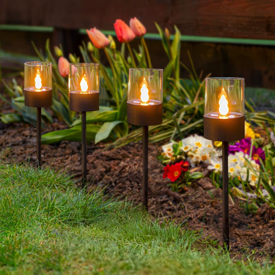 4er Set Solarleuchten Garten – 40 cm Hoch, LED Außenbeleuchtung mit Dämmerungssensor