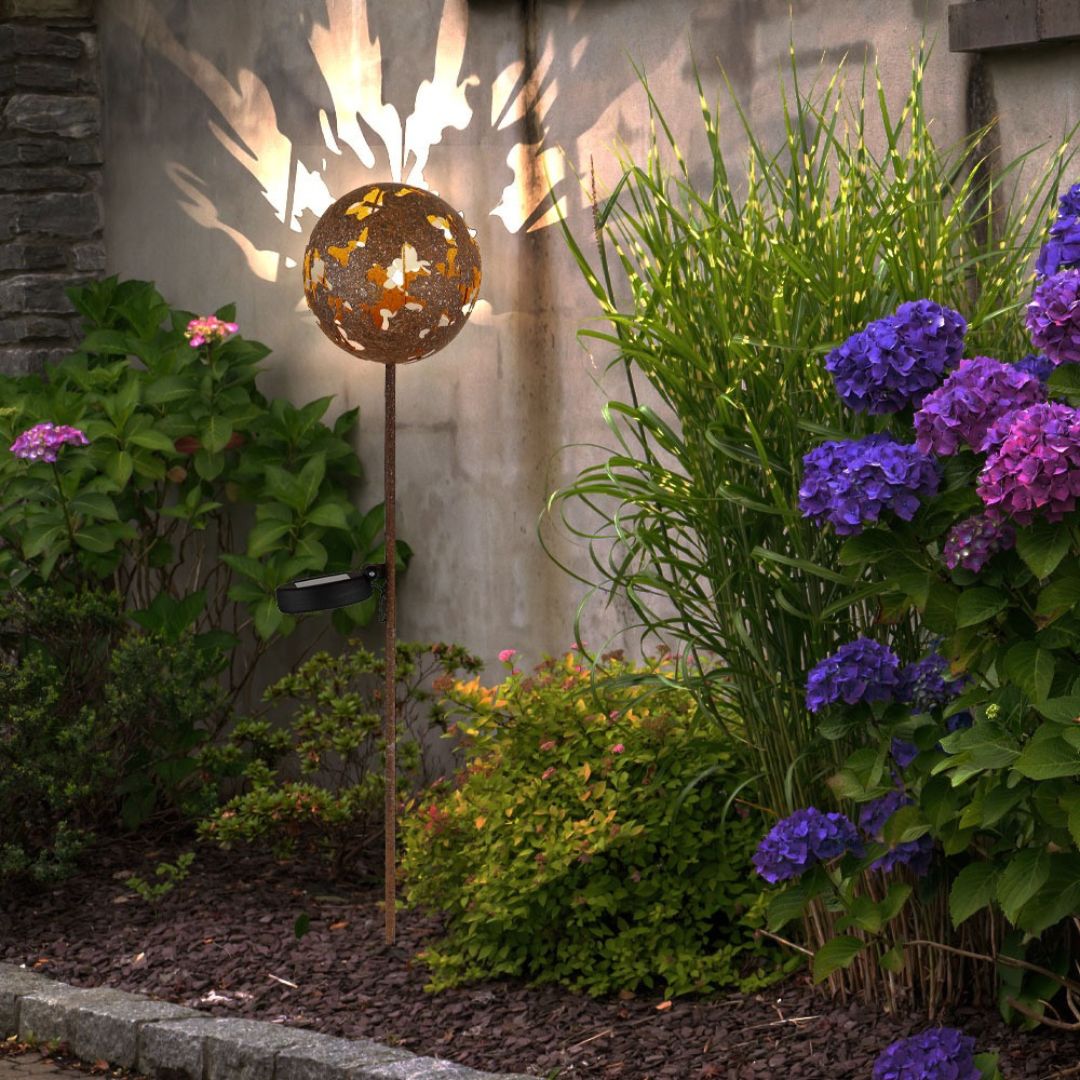 Solar-Gartenleuchte LED Ahornblatt Rost-Metall IP44