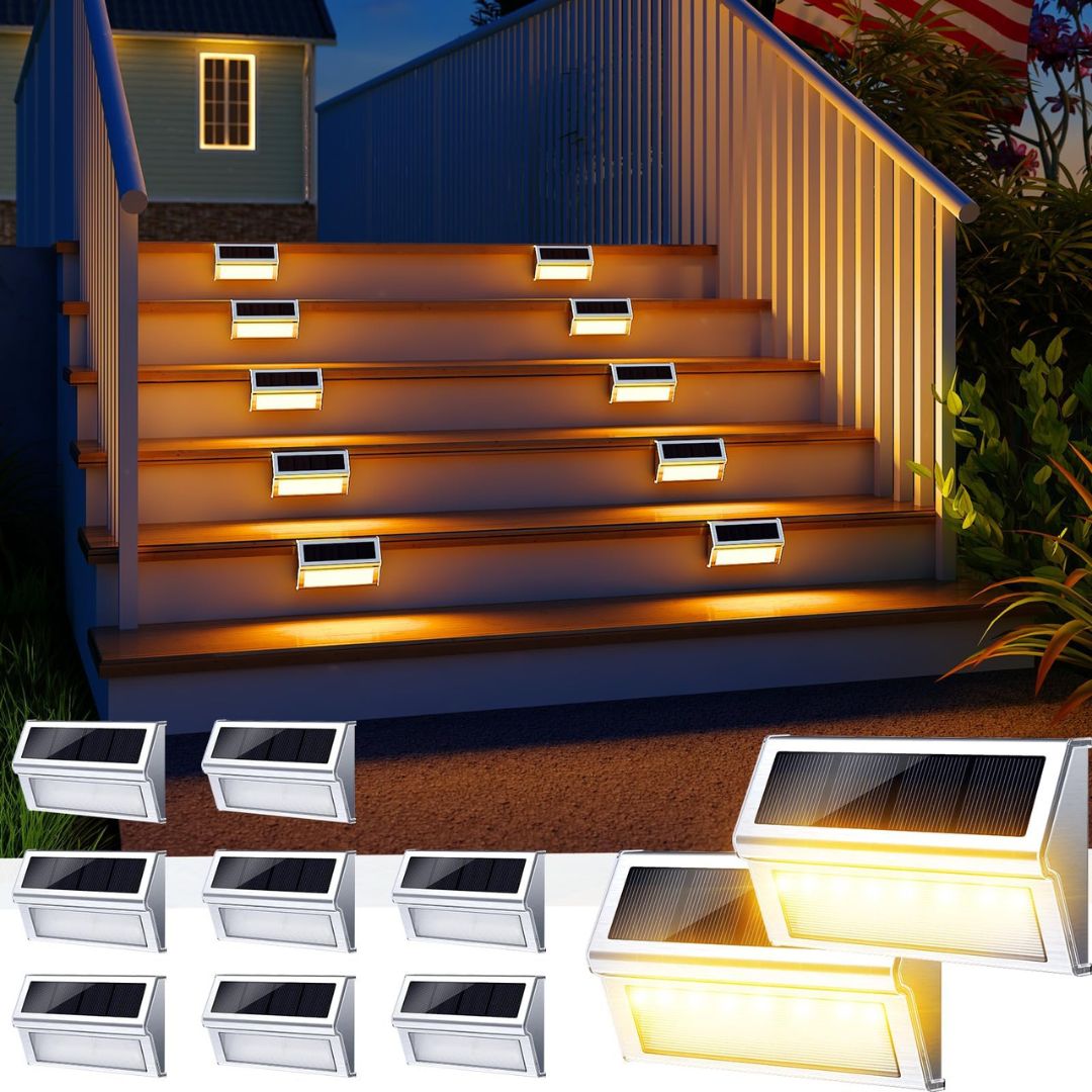 Solar LED Wandleuchte Außen – Edelstahl, Warmweiß, Mit Sensor