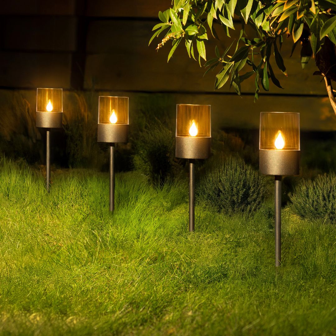 4er Set Solarleuchten Garten – 40 cm Hoch, LED Außenbeleuchtung mit Dämmerungssensor