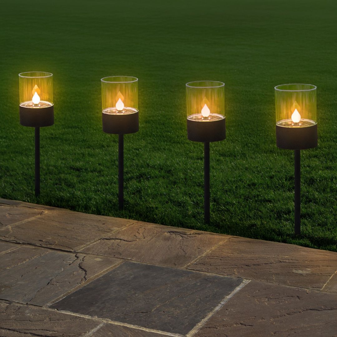 4er Set Solarleuchten Garten – 40 cm Hoch, LED Außenbeleuchtung mit Dämmerungssensor