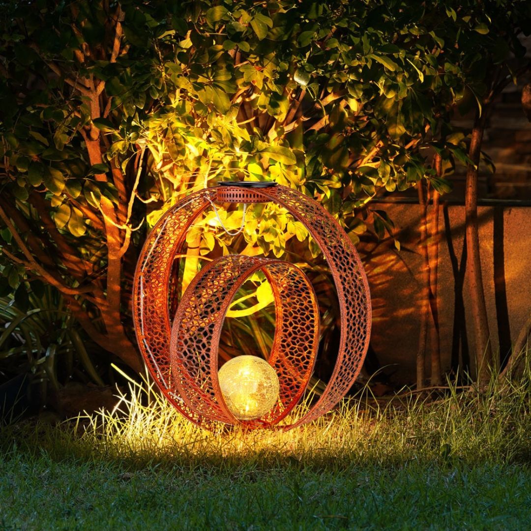 Solar-Gartenleuchte Rost Metall Crackle-Glas LED Außenbereich