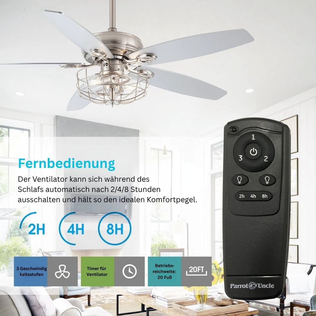 Deckenventilator mit Beleuchtung und Fernbedienung – Gebürstetem Nickel