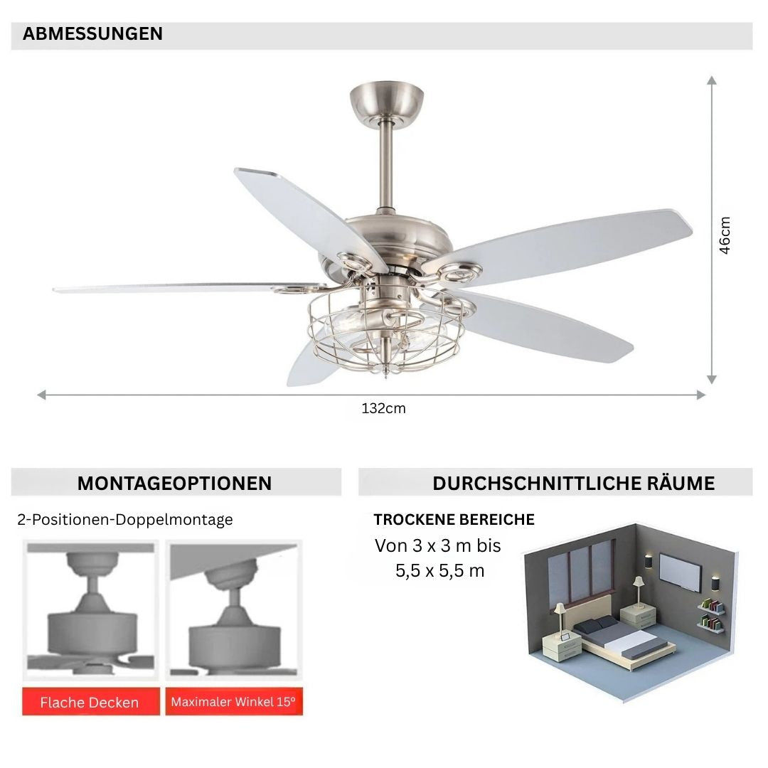 Deckenventilator mit Beleuchtung und Fernbedienung – Gebürstetem Nickel