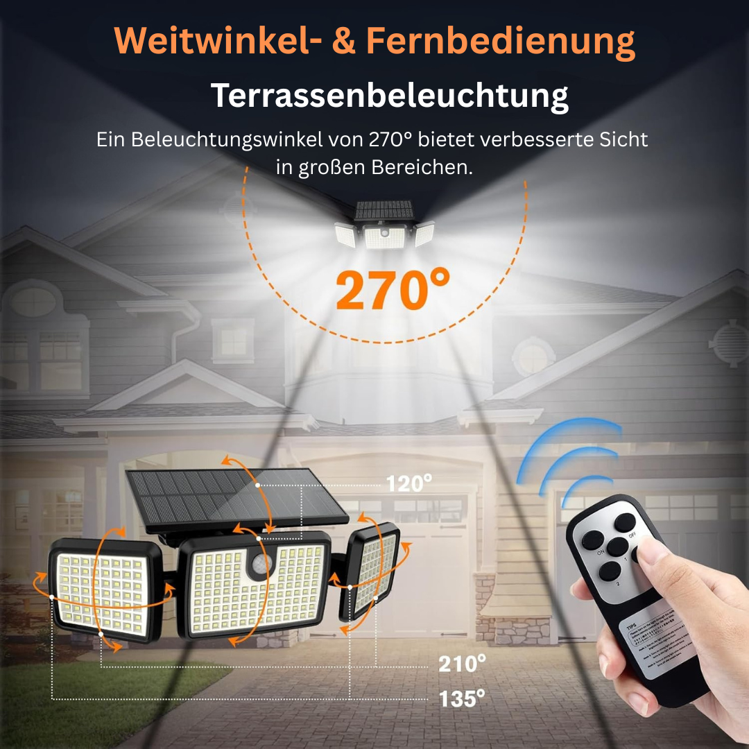 Solar-Deckleuchten außen, 232 LEDs, Bewegungsmelder & Fernbedienung