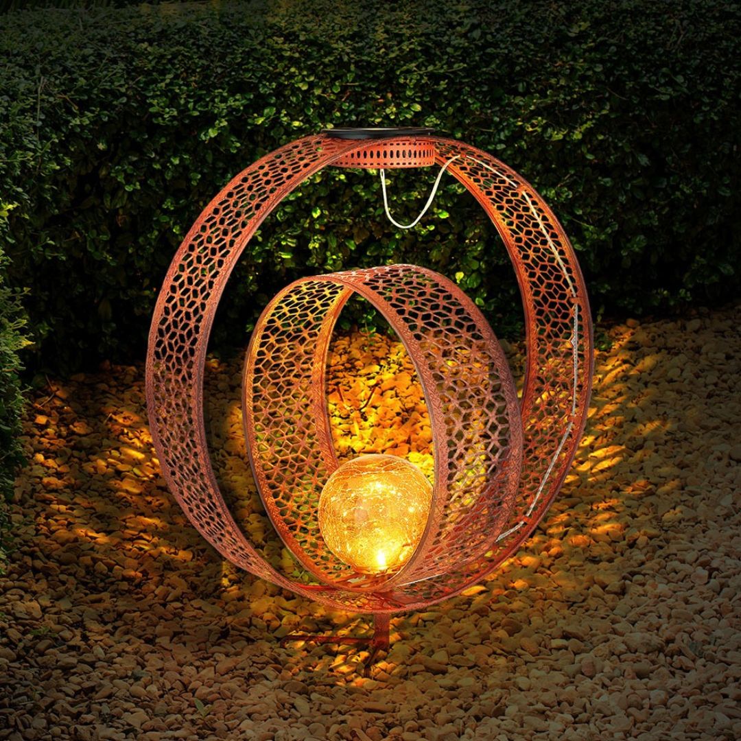Solar-Gartenleuchte Rost Metall Crackle-Glas LED Außenbereich