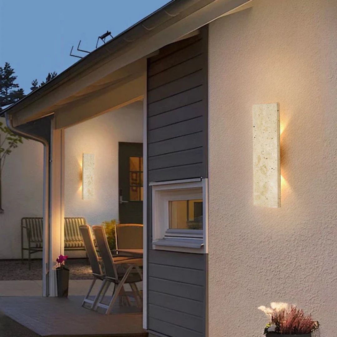 Außenwandleuchte aus Naturstein – IP65 Wasserdicht, LED Wandleuchte Außen, Dimmbar