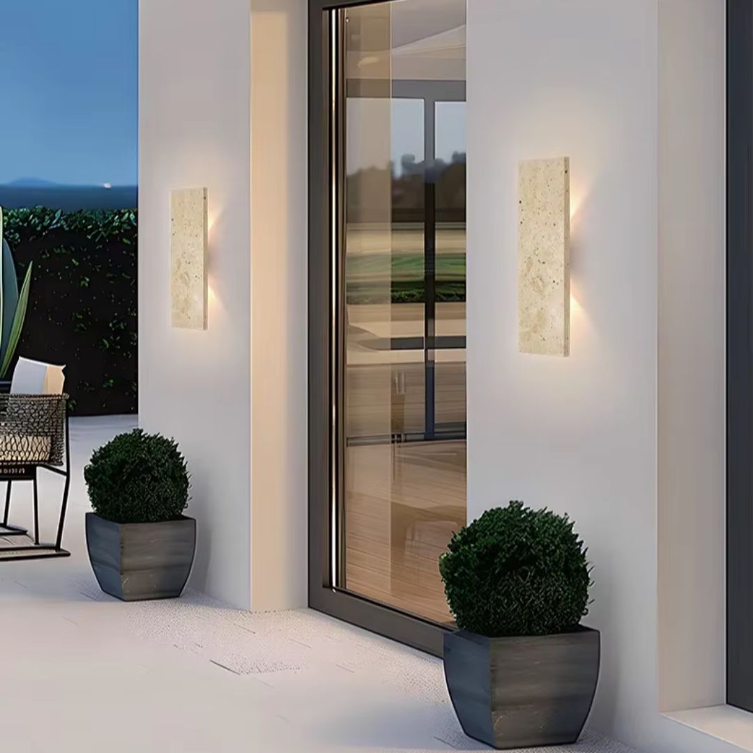 Außenwandleuchte aus Naturstein – IP65 Wasserdicht, LED Wandleuchte Außen, Dimmbar