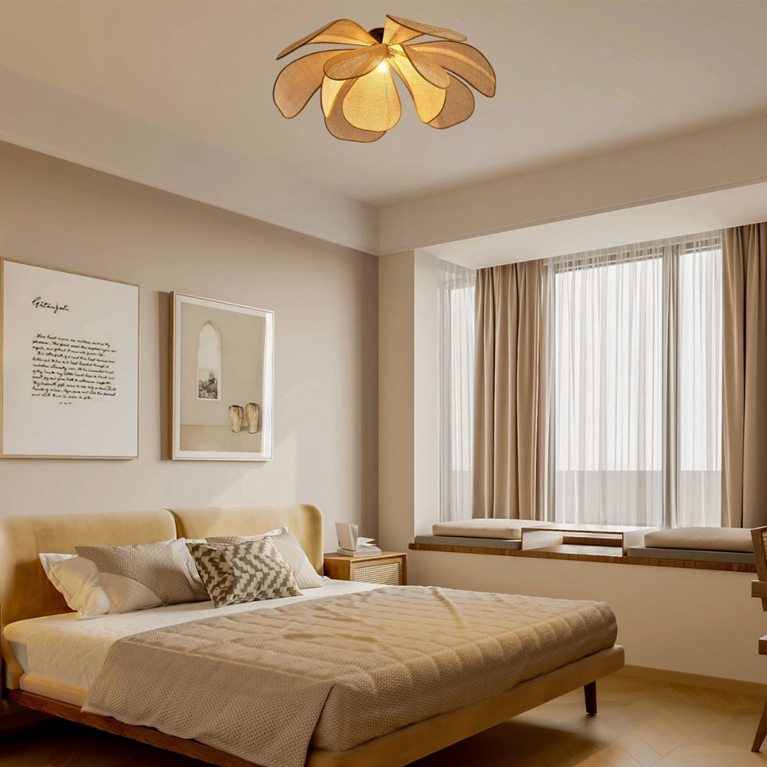 Antike Rattan Deckenleuchte im Blütenblatt-Design für Wohnzimmer 30-100 cm
