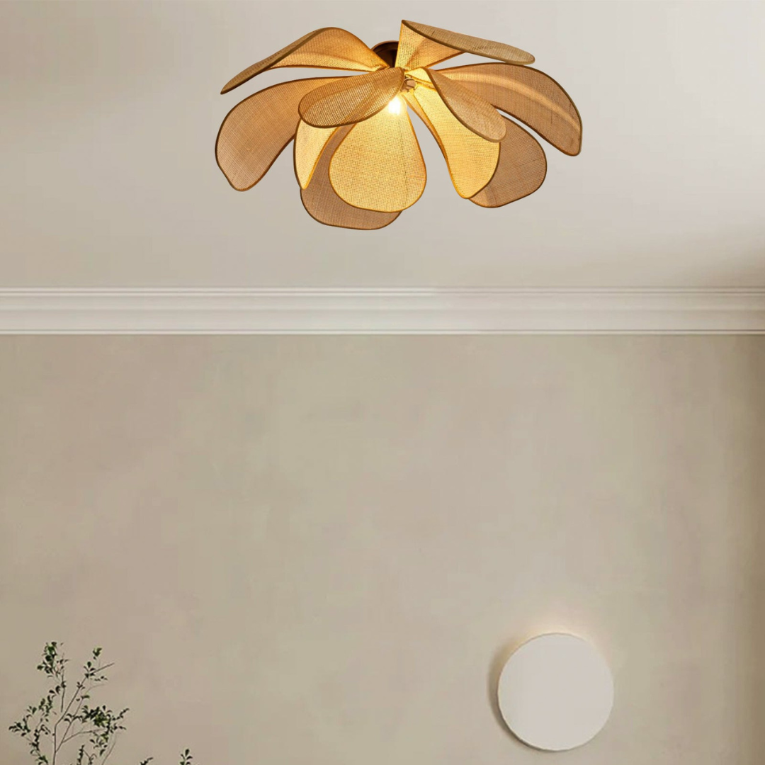 Antike Rattan Deckenleuchte im Blütenblatt-Design für Wohnzimmer 30-100 cm