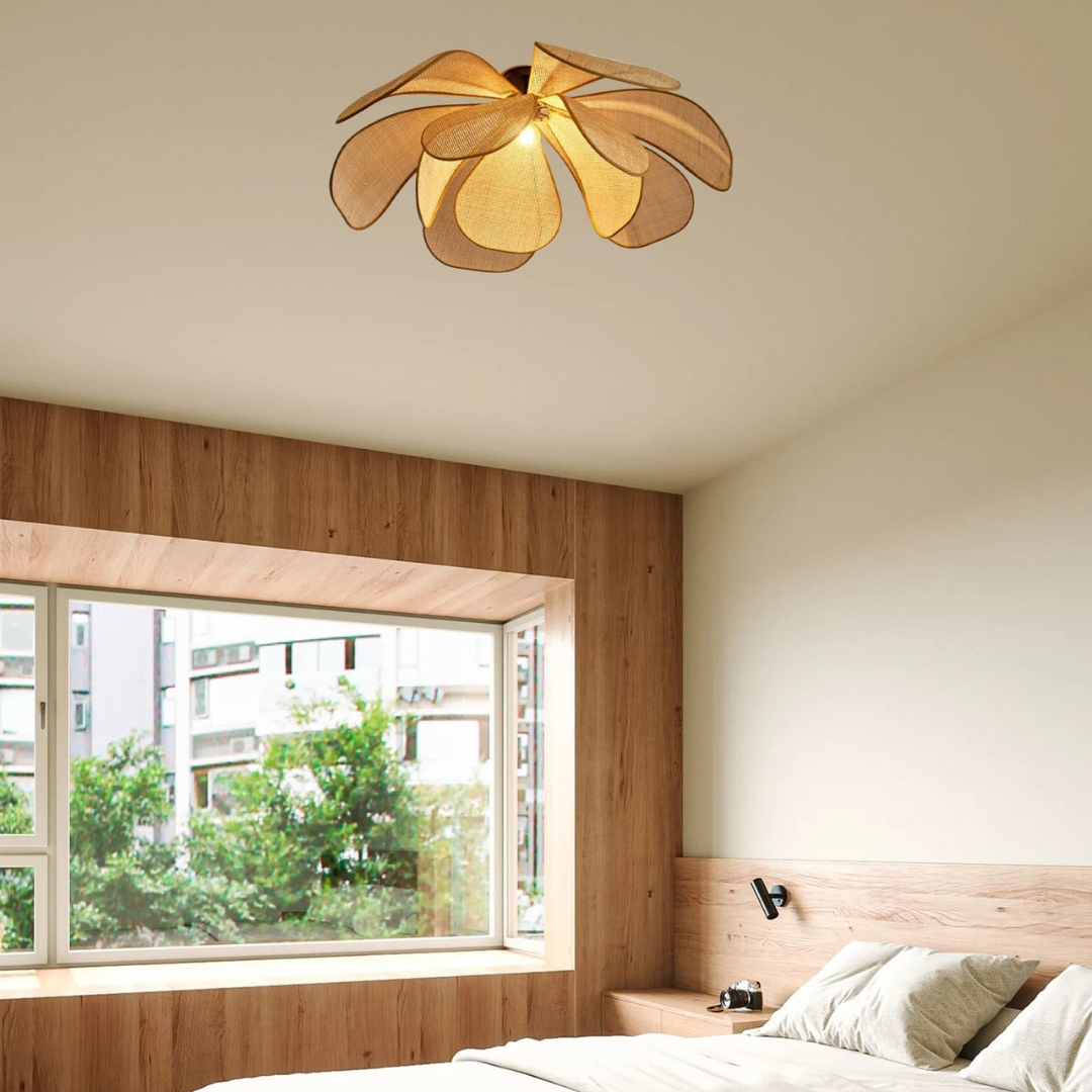 Antike Rattan Deckenleuchte im Blütenblatt-Design für Wohnzimmer 30-100 cm