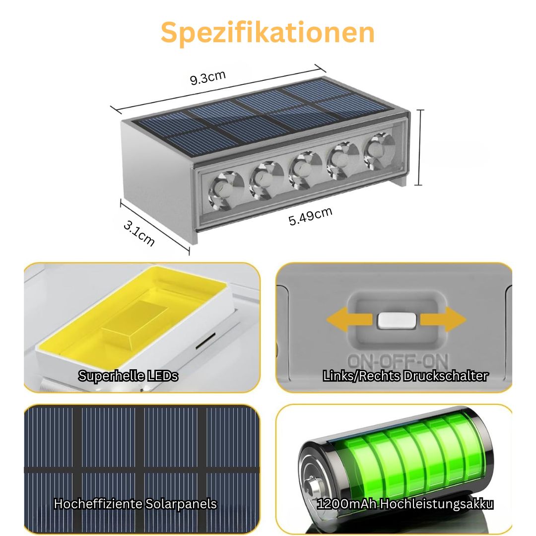 Solar-Stufenlichter Außen Wasserdicht LED-Terrassenbeleuchtung für Treppen
