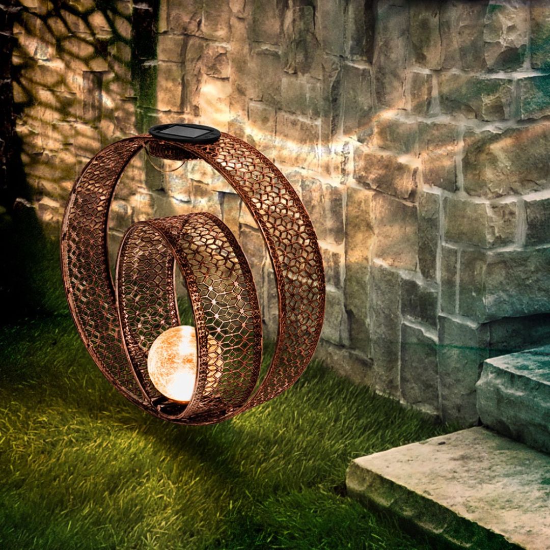 Solar-Gartenleuchte Rost Metall Crackle-Glas LED Außenbereich