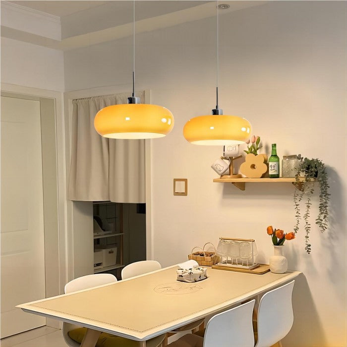 Retro Pendelleuchte Glas Orange – Bauhaus Stil, Nordisches Design für Esszimmer & Küche
