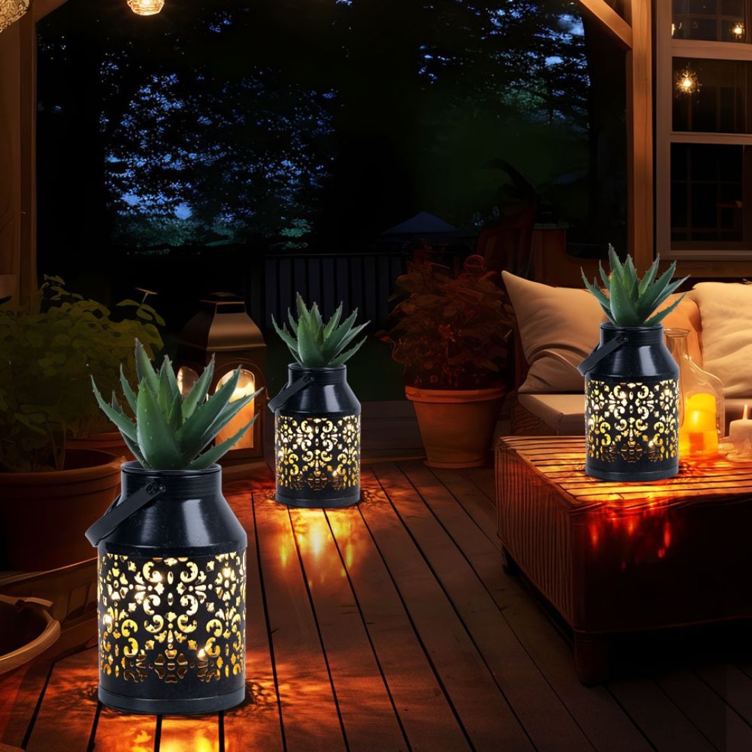LED Solar Gartenlaterne Schwarzes Pflanzlicht mit Sensor