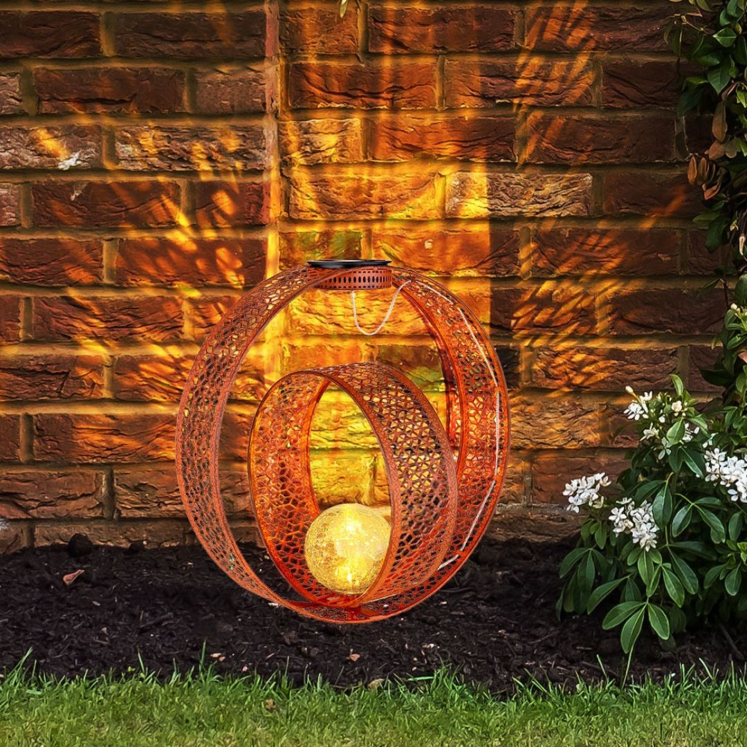 Solar-Gartenleuchte Rost Metall Crackle-Glas LED Außenbereich